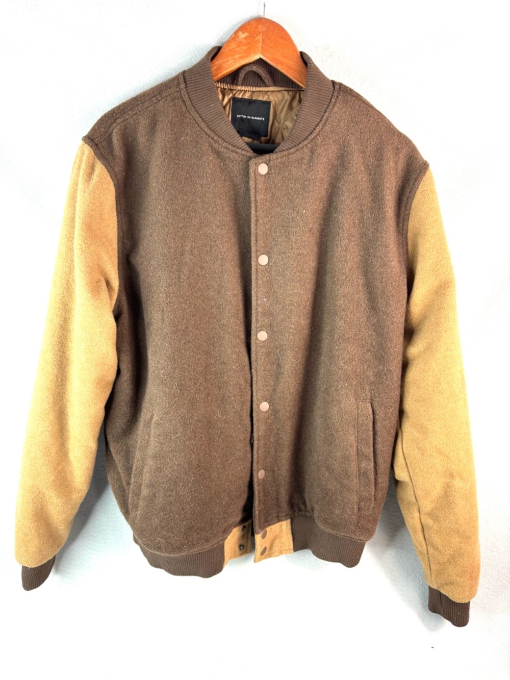 Cotton On M Men’s Brown and Tan Bomber Varsity Jacket